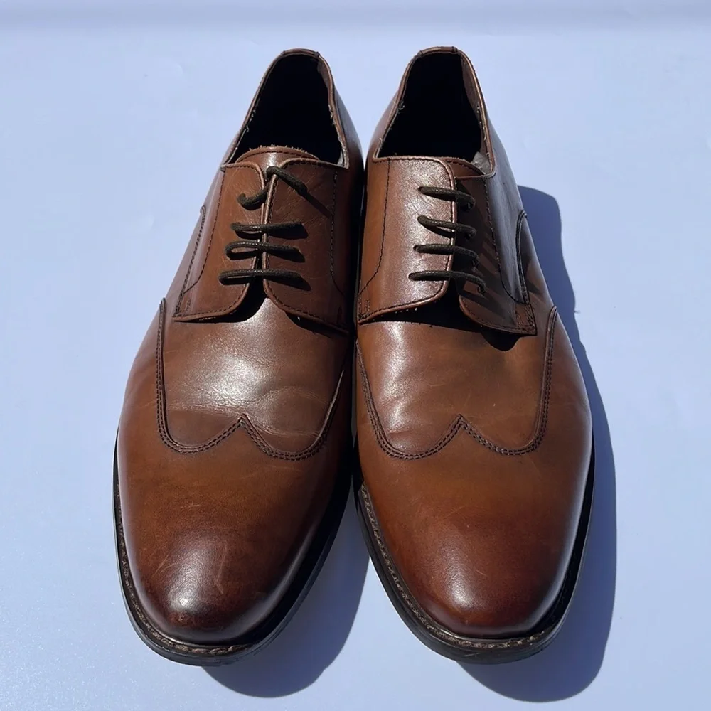 Kenneth Cole Mens Main Lane Oxford Wingtip Brown Leather Lace Up Shoes Sz 11 M
